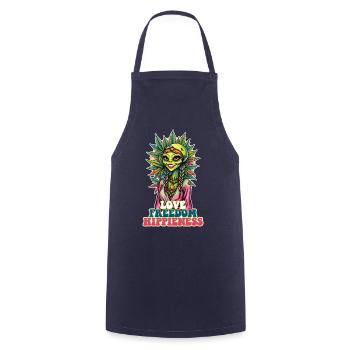 Cannabis Alien LOVE FREEDOM HIPPIENESS 1 - Cooking Apron - navy - Front - AI Model Male 185 dark (185cm)