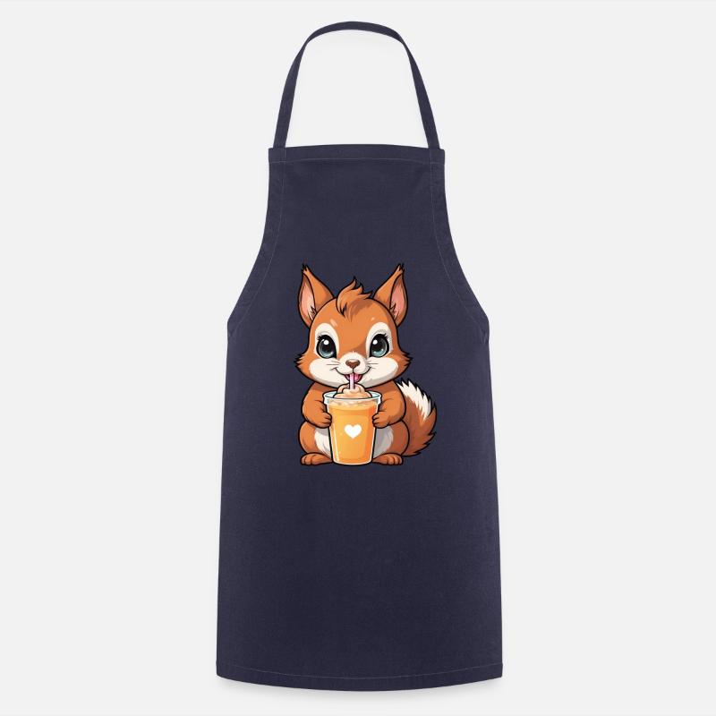 Cute squirrel drinking bubble tea - Cooking Apron - navy