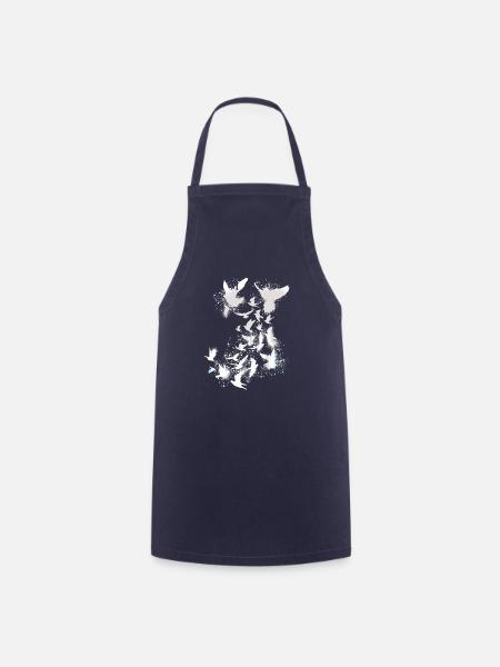 pigeons,deaf,birds,flocks of birds,white,graffiti, - Cooking Apron - navy