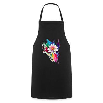 Farbenfrohes Thai-Blumenmotiv - Kochschürze - Schwarz - Vorne - AI Model Male 185 dark (185cm)
