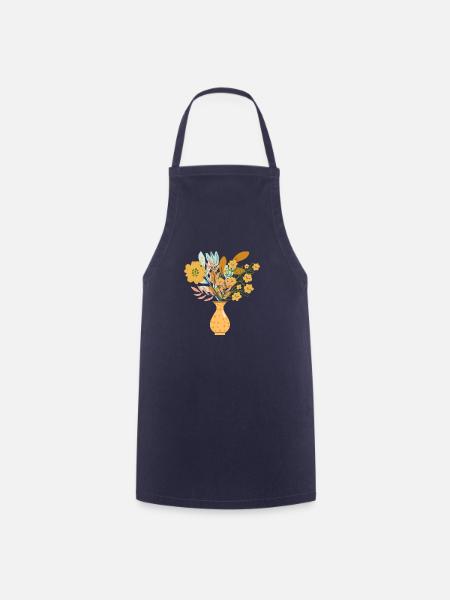 Kunstvolle Blumen Vase - Kochschürze - Navy