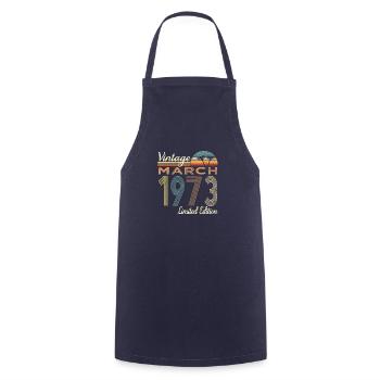Vintage March 1973 Limited Edition 50th Birthday - Cooking Apron - navy - Front - AI Model Male 185 dark (185cm)