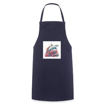 shark swims in the coral reef - Cooking Apron - navy - Front - AI Model Male 185 dark (185cm)
