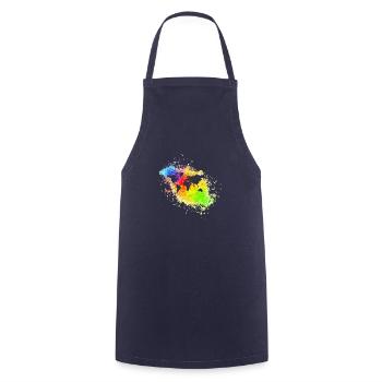 World in front of rainbow speckles - Cooking Apron - navy - Front - AI Model Male 185 dark (185cm)