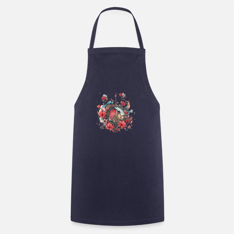 Blumen, Uhr design - Kochschürze - Navy