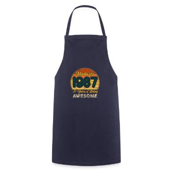 Né en 1987 - Vintage 1987 Anniversaire Rétro - Tablier de cuisine - marine - Devant - AI Model Male 185 dark (185cm)