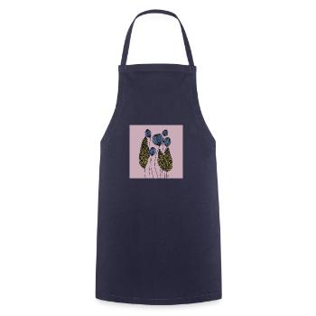 Dessin Fleurs Fine Line Abstrait Bleu Jaune Rose - Tablier de cuisine - marine - Devant - AI Model Male 185 dark (185cm)