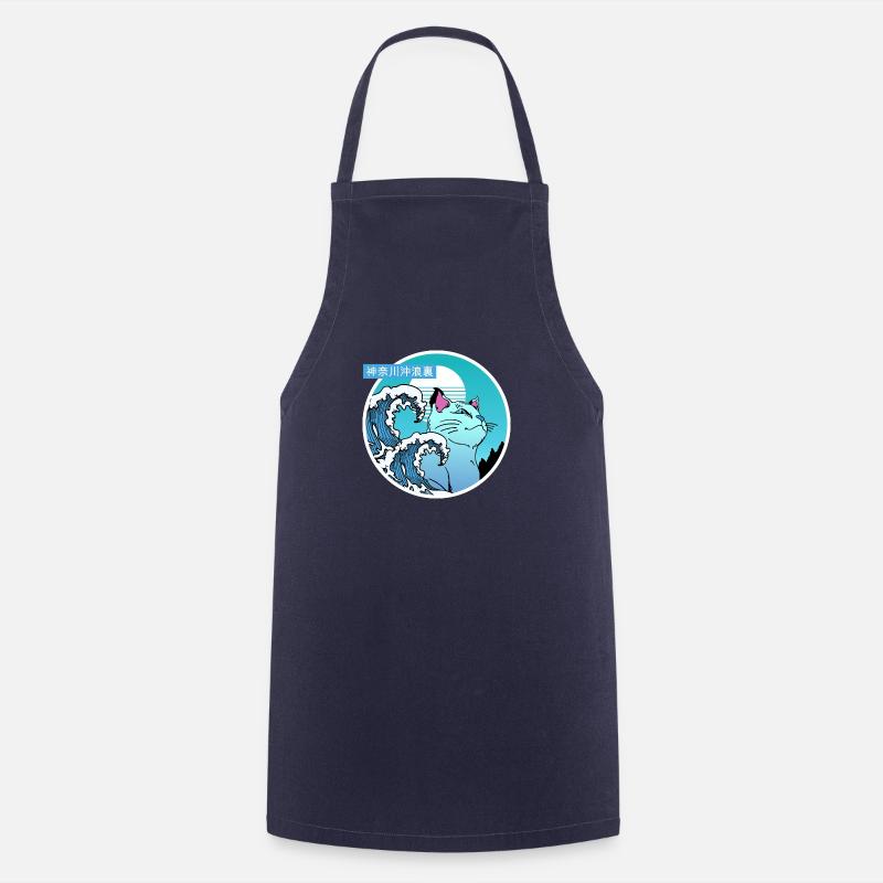 Chat et grosse vague - Tablier de cuisine - marine