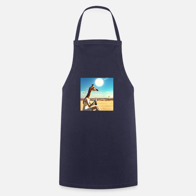 Giraffe thinks about life - Cooking Apron - navy