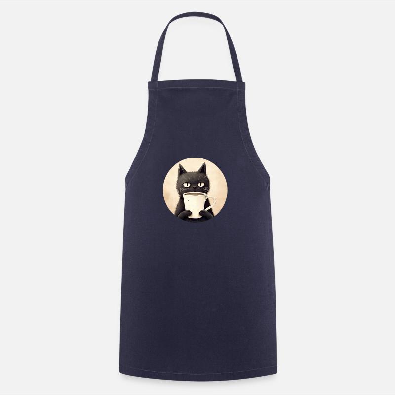 Cat with coffee - Cooking Apron - navy