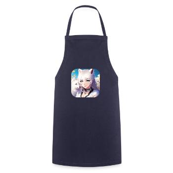 Anime Neko Girl und süßer weißer Hund - Kochschürze - Navy - Vorne - AI Model Male 185 dark (185cm)