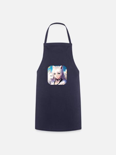 Anime Neko Girl und süßer weißer Hund - Kochschürze - Navy