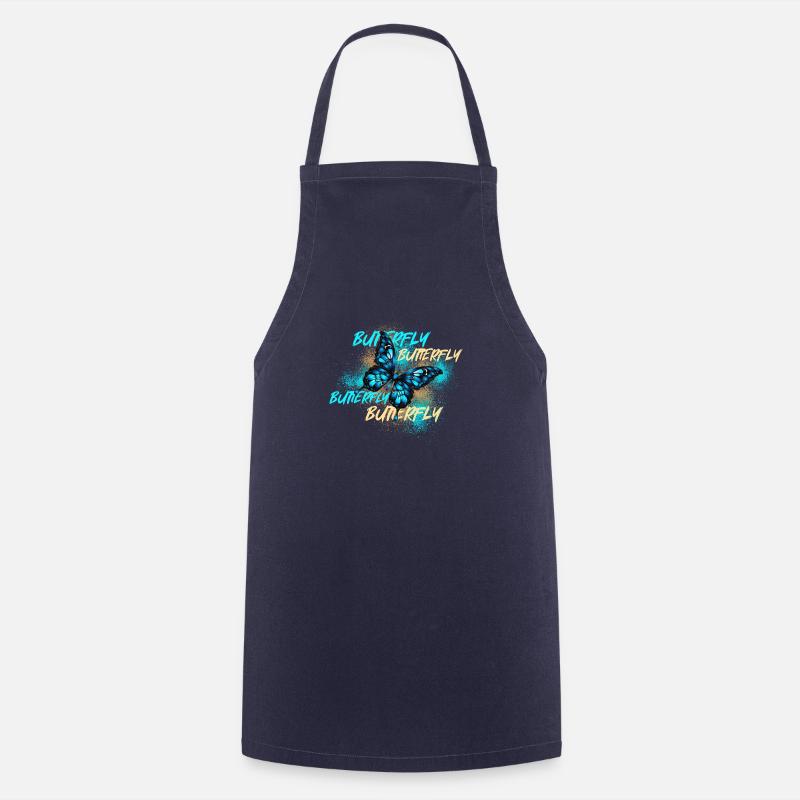 Logo d’éclaboussures de papillon coloré bleu - Tablier de cuisine - marine