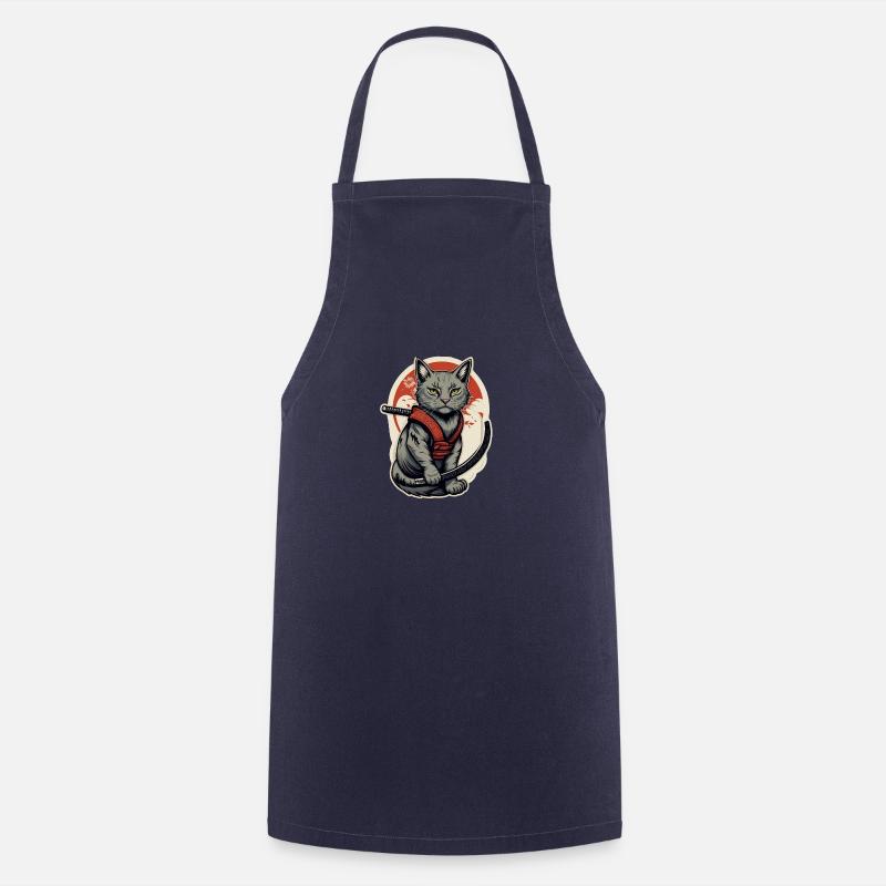 Chat samouraï - Tablier de cuisine - marine