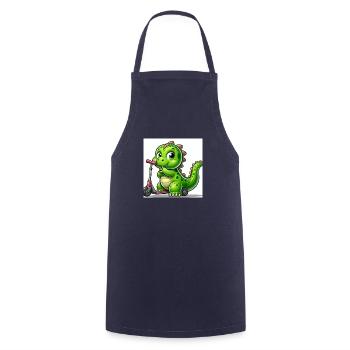 Dino green on a scooter - Cooking Apron - navy - Front - AI Model Male 185 dark (185cm)