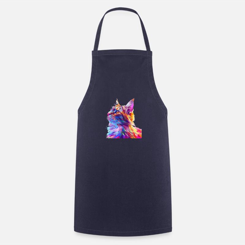 Polygon Cat Comic Style - Cooking Apron - navy