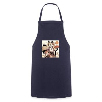 Élégance Kitsune en Tenue Traditionnelle - Tablier de cuisine - marine - Devant - AI Model Male 185 dark (185cm)