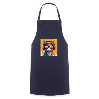 Bunte Katze mit Kopfhörer und Sonnenbrille - Kochschürze - Navy - Vorne - AI Model Male 185 dark (185cm)