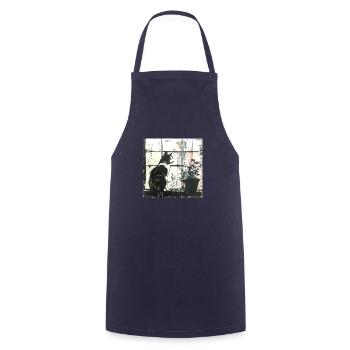 Graffiti Cat Flowerpot Window Street Art bw - Cooking Apron - navy - Front - AI Model Male 185 dark (185cm)