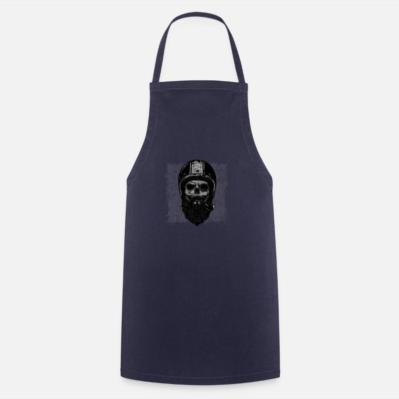 Skull with motorcycle helmet and beard - Cooking Apron - navy