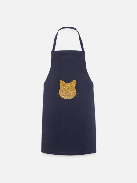 Gold mit Glitzerkatzenkopf - Kochschürze - Navy