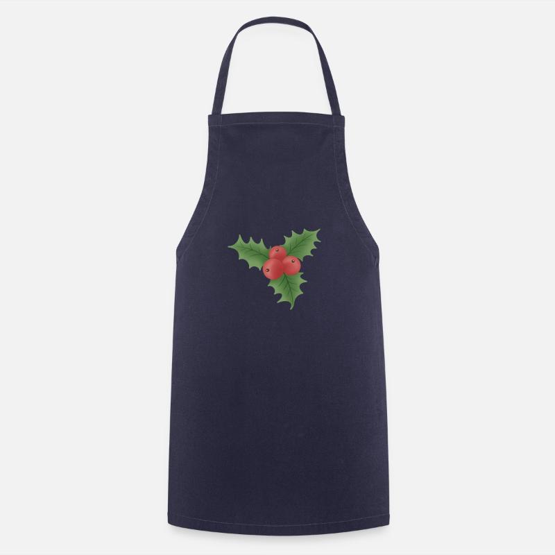 Christmas mistletoe with red berries - Cooking Apron - navy