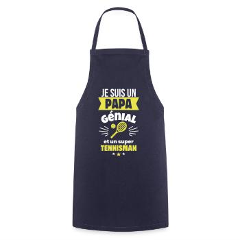 Papa génial & tennisman – idée fête des pères - Tablier de cuisine - marine - Devant - AI Model Male 185 dark (185cm)