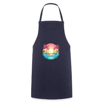 Coucher de soleil tropical avec des palmiers rétro - Tablier de cuisine - marine - Devant - AI Model Male 185 dark (185cm)