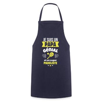 Papa génial & padéliste – idée fête des pères - Tablier de cuisine - marine - Devant - AI Model Male 185 dark (185cm)