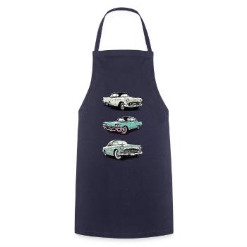 Retro cars. Old school graphic. - Cooking Apron - navy - Front - AI Model Male 185 dark (185cm)