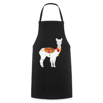 Alpaga décoré de manière traditionnelle - motif bohème coloré - Tablier de cuisine - noir - Devant - AI Model Male 185 dark (185cm)