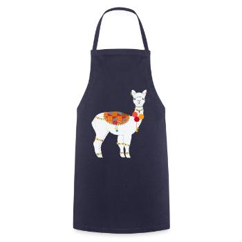 Traditionally Decorated Alpaca – Colorful Boho Motif - Cooking Apron - navy - Front - AI Model Male 185 dark (185cm)