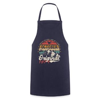 Birthday Gift - Vintage Born October 1974 - Cooking Apron - navy - Front - AI Model Male 185 dark (185cm)