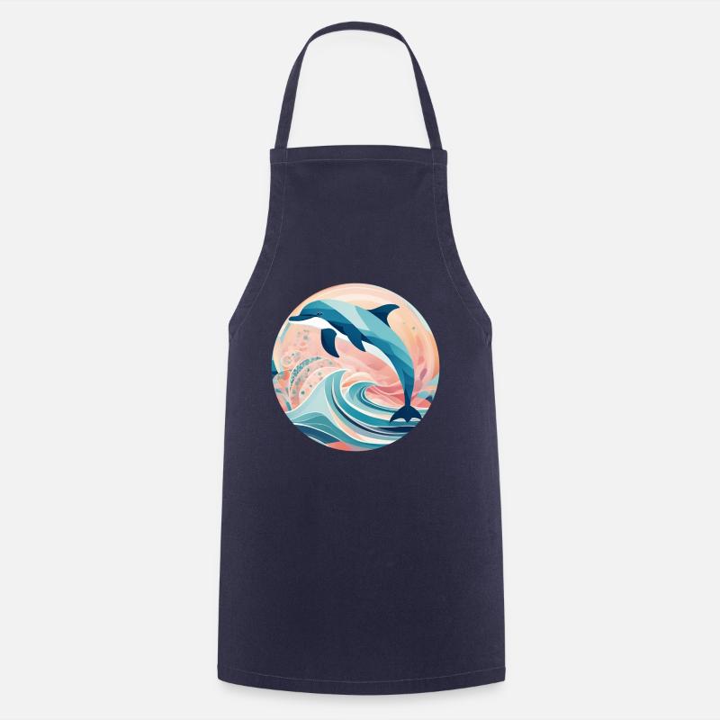 Geometric Dolphin Gift Geometry - Cooking Apron - navy