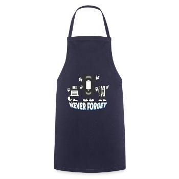 Never forget disk vhs casette - good old times - Kochschürze - Navy - Vorne - AI Model Male 185 dark (185cm)