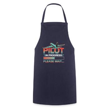 Pilot in progress, please wait, aircraft training - Cooking Apron - navy - Front - AI Model Male 185 dark (185cm)