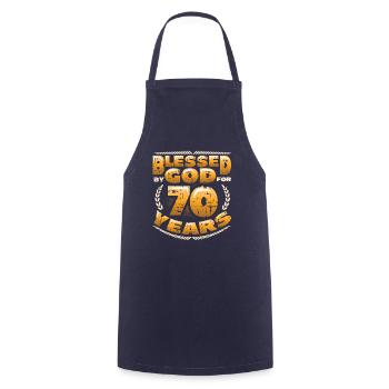 Religious by God for 70 years - Cooking Apron - navy - Front - AI Model Male 185 dark (185cm)