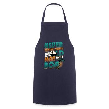 Never underestimate an old man with a boat - Cooking Apron - navy - Front - AI Model Male 185 dark (185cm)
