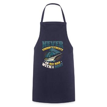Never underestimate an old man with a boat - Cooking Apron - navy - Front - AI Model Male 185 dark (185cm)
