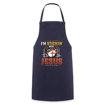 I stay with Jesus, Christian drummer - Cooking Apron - navy - Front - AI Model Male 185 dark (185cm)