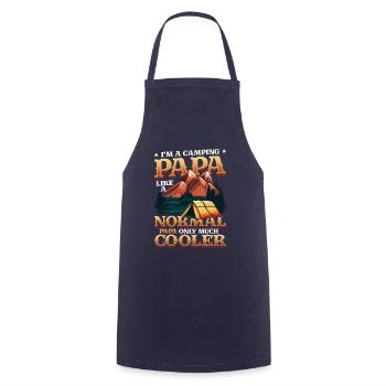 Papa en camping, feu de camp - Tablier de cuisine - marine - Devant - AI Model Male 185 dark (185cm)