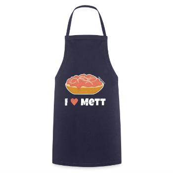 I love Mett - Bright design - Cooking Apron - navy - Front - AI Model Male 185 dark (185cm)