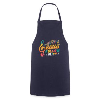 Jesus, clef, music, religious. - Cooking Apron - navy - Front - AI Model Male 185 dark (185cm)