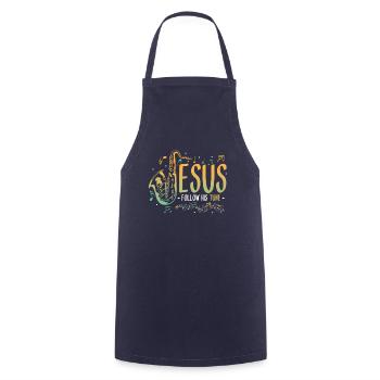 Jesus,Saxophone,Music,Religious. - Cooking Apron - navy - Front - AI Model Male 185 dark (185cm)