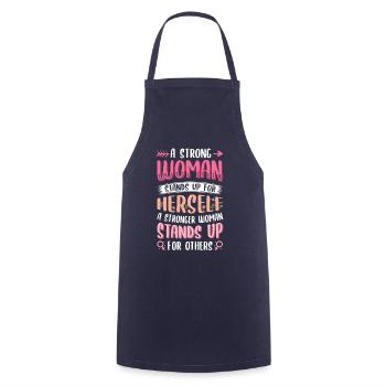 Strong women stand up. - Cooking Apron - navy - Front - AI Model Male 185 dark (185cm)