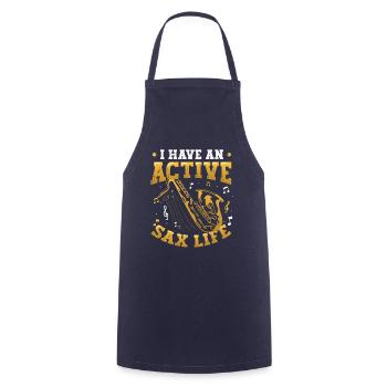 I have an active sax life, jazz saxophone. - Cooking Apron - navy - Front - AI Model Male 185 dark (185cm)