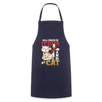 All I need is Jesus and my cat - Cooking Apron - navy - Front - AI Model Male 185 dark (185cm)
