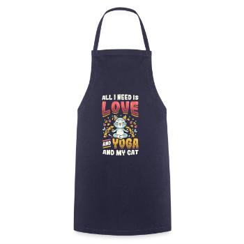 All I need is love, yoga and cat - Cooking Apron - navy - Front - AI Model Male 185 dark (185cm)
