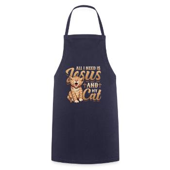 All I need is Jesus and my cat - Cooking Apron - navy - Front - AI Model Male 185 dark (185cm)