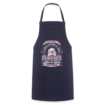 Show what "punches like a girl" means: - Cooking Apron - navy - Front - AI Model Male 185 dark (185cm)